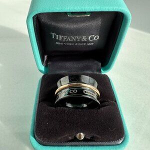 Rare Tiffany & Co Black Titanium & RUBEDO METAL 1837 Concave Belt Ring - Unisex